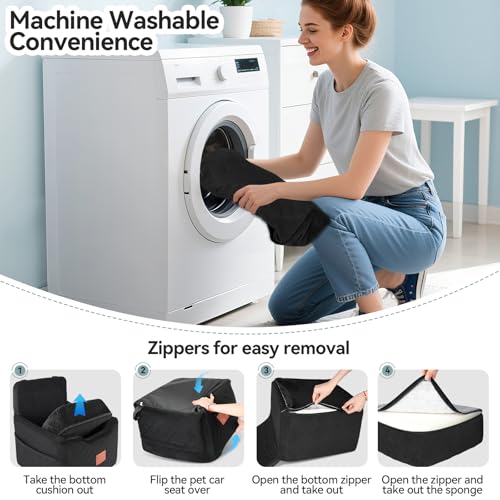 GL GLENSLAVE Autositz Hunde für kleine/mittlere Hunde unter 15 Kgs,Hunde Autositz,Abnehmbarer und waschbarer Haustier Autositz,Hundebett mit 2 Sicherheitsgurten(Schwarz)