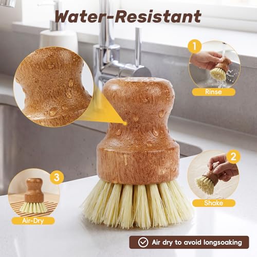 DEBETOOL 3-Pack Wooden Dish Brush, Natural Sisal Bristle Scrubber by DEBETOOL - Used condition - Image 3