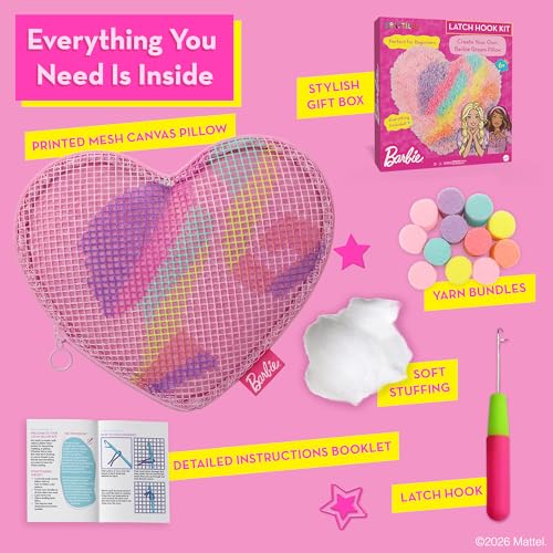 Image of Barbie Latch Hook Kit for Kids Ages 6-12 - DIY Rug Pillow Craft