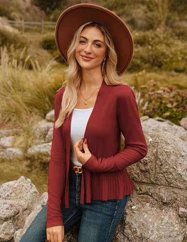 Image of GRACE KARIN Women's Lightweight Peplum Cardigan Sweaters Open Front Cropped Cardigan Long Sleeve Trendy Summer Knit Tops