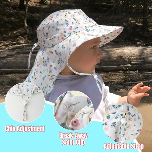 HONGTEYA Baby Toddler Sun Hat Summer Adjustable Bucket Hats with UPF 50+ Wide Brim for Kids Boys Girls 1-12 Years3