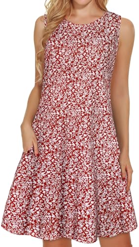 Red Dresses for Women Summer Beach Sleeveless Sundress Pockets Swing Casual Loose Tshirt Dress(Red...