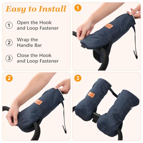 Zooawa Stroller Gloves, Universal Stroller Hand Muff with Warm Polar Fleece, Baby Stroller Gloves with Vel-cro Design, Waterproof and Snowproof Stroller Mittens for Stroller Accessories, Indigo3