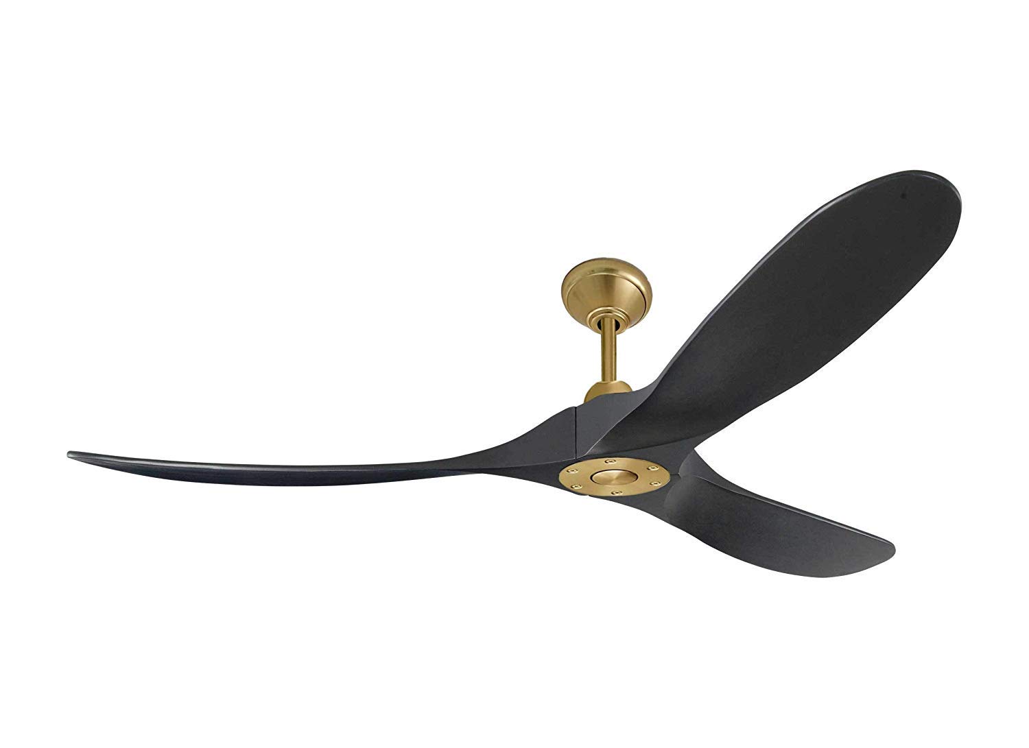 Custom Maverick 60" Ceiling Fan by Monte Carlo, Energy Efficient DC Motor, Burnished Brass Hardware with Three Black Hand-Carved Balsa Wood Blades,