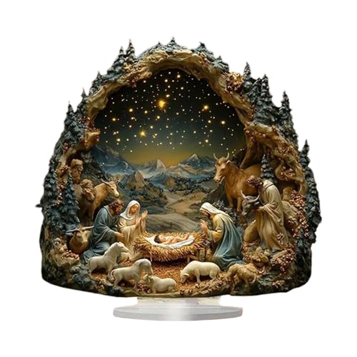 Qyljeiwred Weihnachtskrippe – 2D-Krippen-Ornament mit Sockel –...