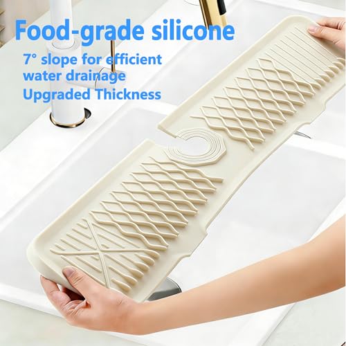 Image of EBIGIC 24 Inch Silicone Faucet Mat for Kitchen Sink, 7 Slope Fast Self-Draining Sink Splash Guard, Kitchen Sink Water Catcher Organizer, Kitchen Sink Accessories (off-white, 24''x5.6'')