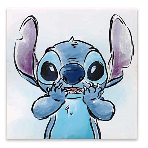 Image of Open Road Brands Disney Lilo and Stitch Surprised Expression Gallery Wrapped Canvas Wall Decor - Adorable Stitch Painting for Home