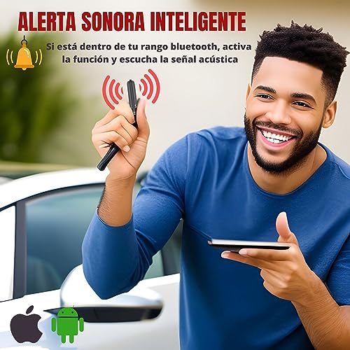 Usuario activando la alerta sonora del localizador ICODI dentro del rango Bluetooth