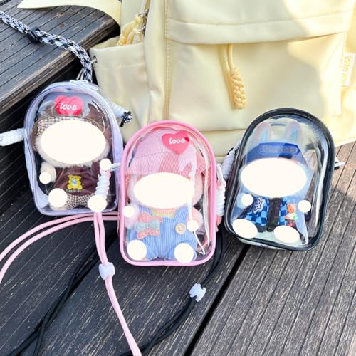 Image of Clear Figure Display Bag with Keychain and Lanyard, Protective Doll Case, 15cm /5.91in Crossbody Doll Storage Bag