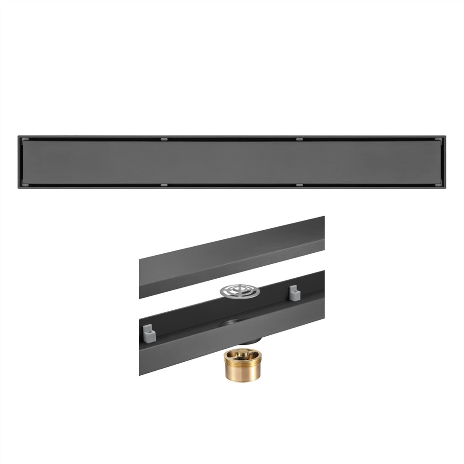 XBTGS Drenaje de piso de acero inoxidable profesional lineal de 23.6 pulgadas con rejilla de suelo de azulejos, kit de drenaje de ducha rectangular con recogedor de pelo, aplicable en cocina