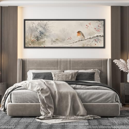 Image of MUDECOR Large Framed Canvas Print Wall Art Robin Bird for Living Room