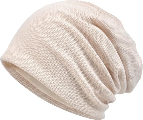 AROILIZEBO Chemo Headwear for Women Cotton Slouchy Beanie Soft Breathable Knit Cancer Hat for Hair Loss Sleep Cap Beige