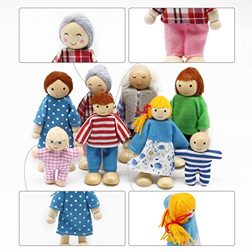 Wagoog Puppenhaus Puppenfamilie Set, Holz 8 Personen Figuren Puppen Spielset für Puppenhaus Zubehör Mädchen Kinder… – Bild 4