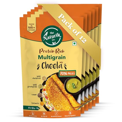 Image of Multigrain Cheela Mix 480g (40g X Pack of 12) by Naturik | Healthy Breakfast | Instant, Ready-to-Cook Cheela & Dosa Mix with 70% Pulses & 20% Protein, Healthy Breakfast Option for Kids & Family | As Seen On Shark Tank
