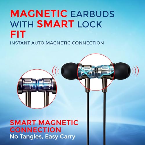 Image of MAK Wireless Neckband Earphones with 12mm Deep Bass, Magnetic Earbuds, Lightweight Ergonomic Design, Bluetooth Connectivity & Long Battery Life, Premium Black Neckband in Black