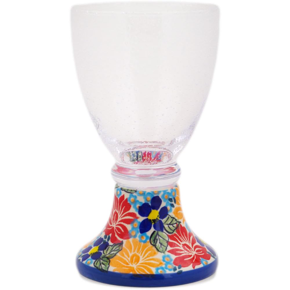Authentic Polish Pottery Goblet Signature UNIKAT in Warm Summer Design Handmade in Boles?awiec Poland + Certificate of Authenticity