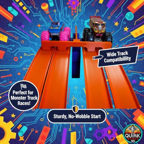 track clamp with 4 lane start gate track not included  compatible with hot wheels track blueorange  monster truck starting gate