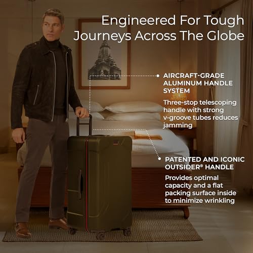 Image of Briggs & Riley 32 inch Extra Large Trunk Spinner - Checked Luggage for Travel, Suitcases with Wheels, Hardside Rolling Bag for Men & Women, Self-Repairing Zipper - Torq Collection, Hunter Green