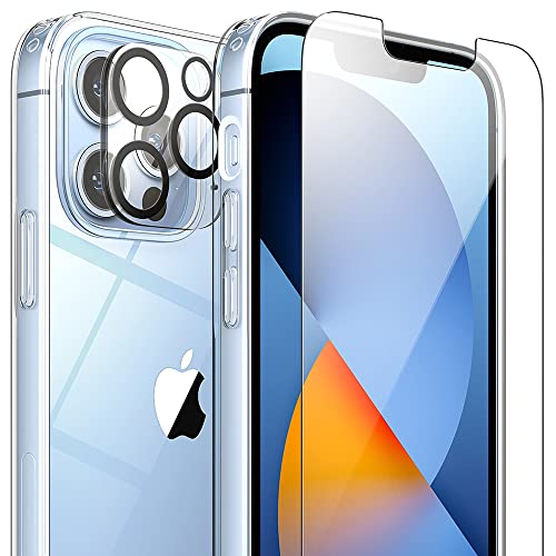 FlexGear Case [AuraShield] for iPhone 13 Pro and 2 Glass Screen Protectors with 2 Camera Lens Protector (Clear)