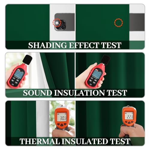 Yakamok 100% Blackout Curtains Dark Green Room Darkening Thermal Insulated with 2 Thick Layers-Hunter Green Window Drapes Set of 2 Panels for Bedroom Living Room 52 Inches by 84 Inches Length