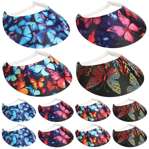 Image of Chicingyou 12 Pcs Sun Visors for Women 4 Styles Adjustable Wide Brim Caps Unisex EVA Visors Hat for Golf Beach Summer Outdoor Activities Multicolor
