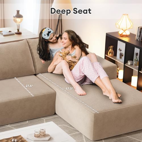 Image of HOOOWOOO Sectional L Shaped Couch,106 inch Assembly Free Modern Minimalist Sofa,Extra Deep Large Sofa Set,Corner Couch in A Box for Living Room(Right Chaise Beige Corduroy Uphostered)