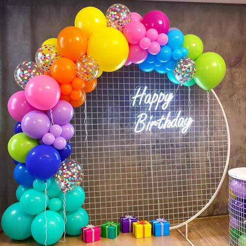 Image of Rainbow Balloons, 50 Pcs Colorful for Summer Birthday Baby Shower Party | 12 Inch Hot Pink Blue Yellow Green Multicolor Confetti Latex Balloons for Rainbow Neon Back to School Pool Party Decorations