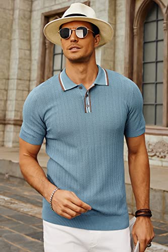 PJ PAUL JONES Mens Knitted Polo Shirts Short Sleeve Textured Pullover Golf Polo T Shirts3