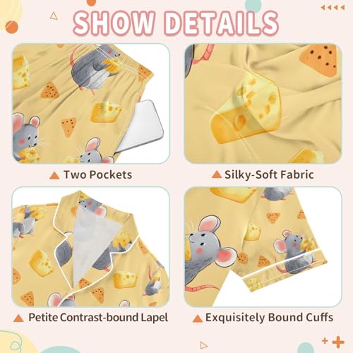 senya Mouse Eat Cheese Satin Summer Pajama Sets Silk Short Sleeve Button Down Sleepwear3