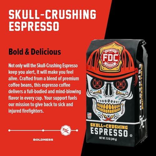 Image of Fire Department Coffee - Gives Back to Firefighters - Skull Crushing Espresso Coffee Beans - Full-Bodied & Bold - Roasted in the USA - Premium Espresso Beans - Veteran Owned (12 oz, Pack of 2)