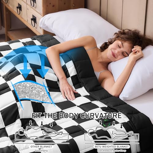 Image of Black Checkered Weighted Blanket for Adults 20lbs, 60 inchx80 inch Queen Size, Cooling Heavy Blanket for 180-220lbs with Premium Glass Beads, Soft Thick Big Blankets for All-Season Sleeping Comfort Breathable