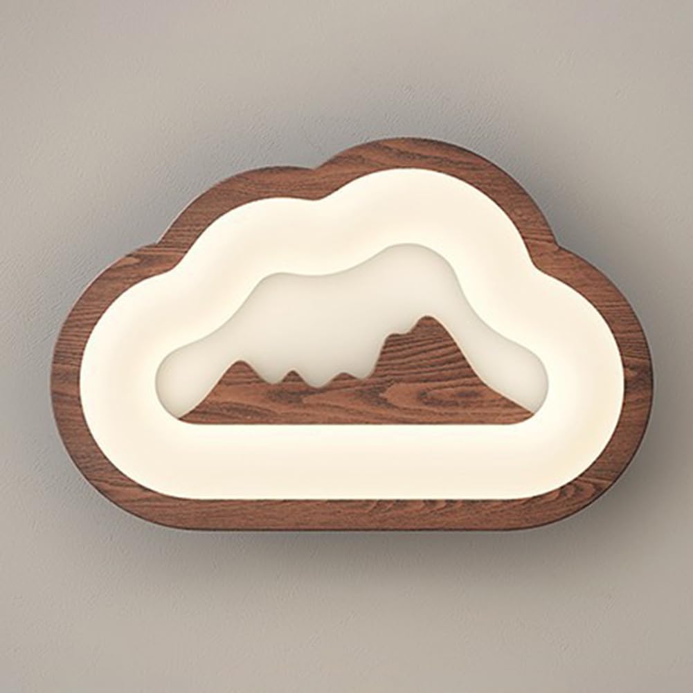 Lámpara de pared de madera para el lado de la cama con luz regulable y diseño de nube retro