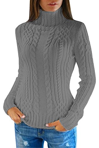 Pink QueenWomen's Cable Knit Turtleneck Casual Pullover Sweater