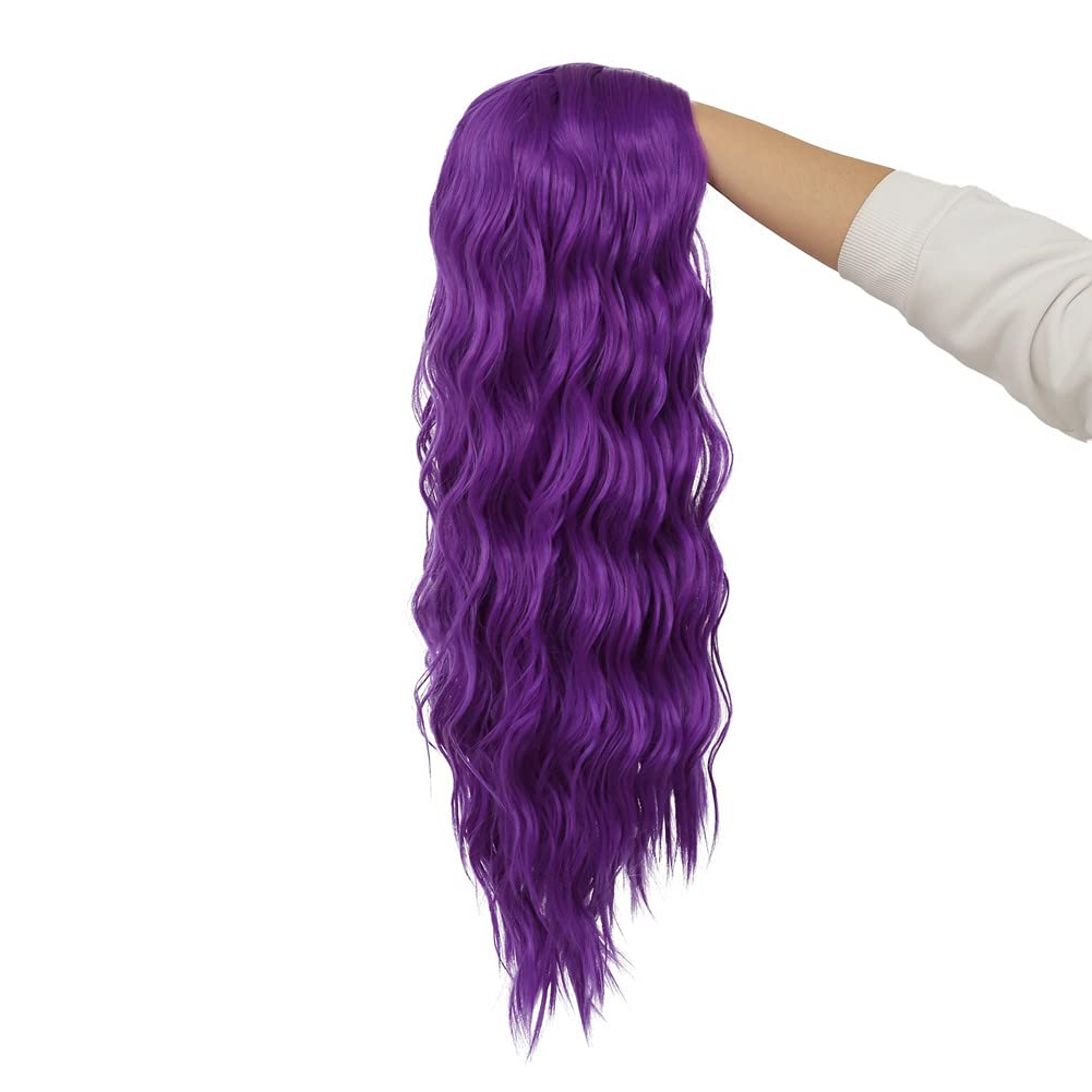 Purple Wig for Women Long Curly Wig Synthetic Hair Wigs for Daily Halloween Cosplay Costume（Purple）