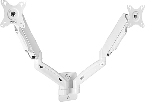 VIVO Soporte de pared para monitor doble neumático ajustable en altura con brazo extendido, articulación de movimiento completo, se adapta a 2
