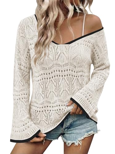 Cakulo Womens Spring Summer Off Shoulder Crochet Boho Tops Lightweight