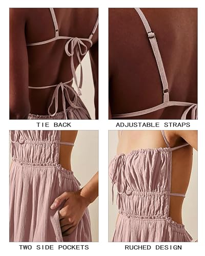 Image of VIUTIL Flowy Maxi Dress for Women Summer Cotton Backless Beach Long Dress with Pockets 2026