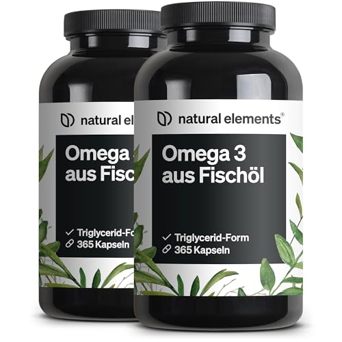 natural elements Omega 3 – 365 Kapseln – 2000mg Fischöl pro Tagesdosis – mit EPA und DHA in...