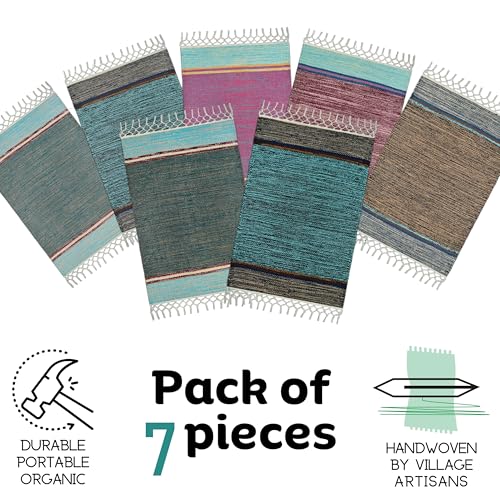 Image of Anti Slip Door Mat, Pure Cotton, 40X60 cm, Water Absorbing, Machine Washable Floor Mats, Best use in Bathroom, Kitchen, Bedroom etc. Multicolor. Pack of 7