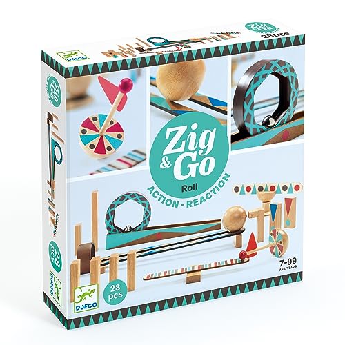 DJECO Zig & Go Wooden Domino Race Construction Set, 28 Pieces (35640)