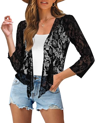 Image of Traleubie Womens Bolero Shrug Sweaters Lace Lightweigt Tie Front Sheer Cardigans for Dresses, S-XL