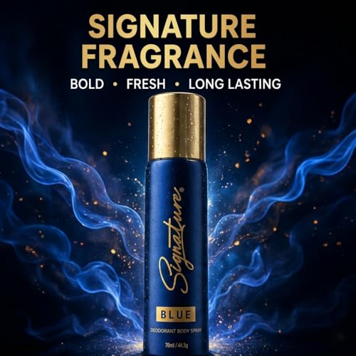 Image of Signature Blue Deodorant Aromatic Fougere Long Lasting Fragrance for Men and Women, Unisex Combo Pack of 2 (70 ml x 2)