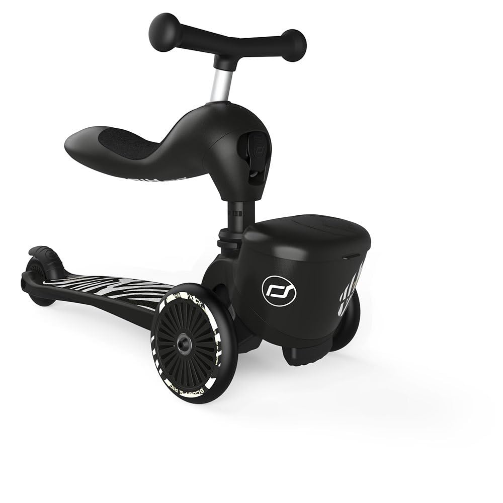 Scoot & Ride Unisex – Baby Highwaykick 1 Lifestyle Kickboard z siedziskiem i pojemnikiem (zebra)