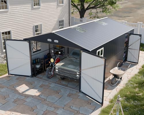 Metal Garage Shed for Car, Boat, 13x20x8.5' Large Outdoor Storage Building and Workshop, Weatherproof Steel Carport with Ultra-Reinforced Truss System, Skylights & Dual-Entry