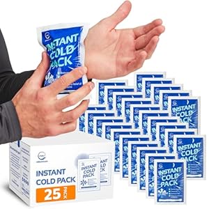 25 Pack Instant Ice Cold Pack (6â x 4.5â) – Disposable Instant Ice Packs for Injuries | Cold Compress Ice Pack for Pain Relief