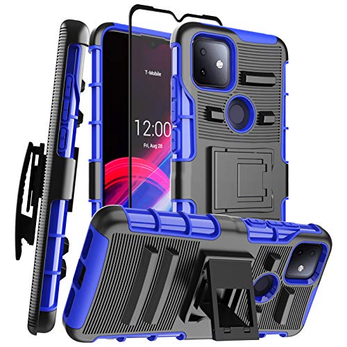 Aoways for T-Mobile RevvL 4 Plus Case [Tempered Glass Screen Protector] Belt Clip with Kickstand Military Grade Shockproof Case for T-Mobile RevvL 4 Plus Case (6.5 inch) - Blue