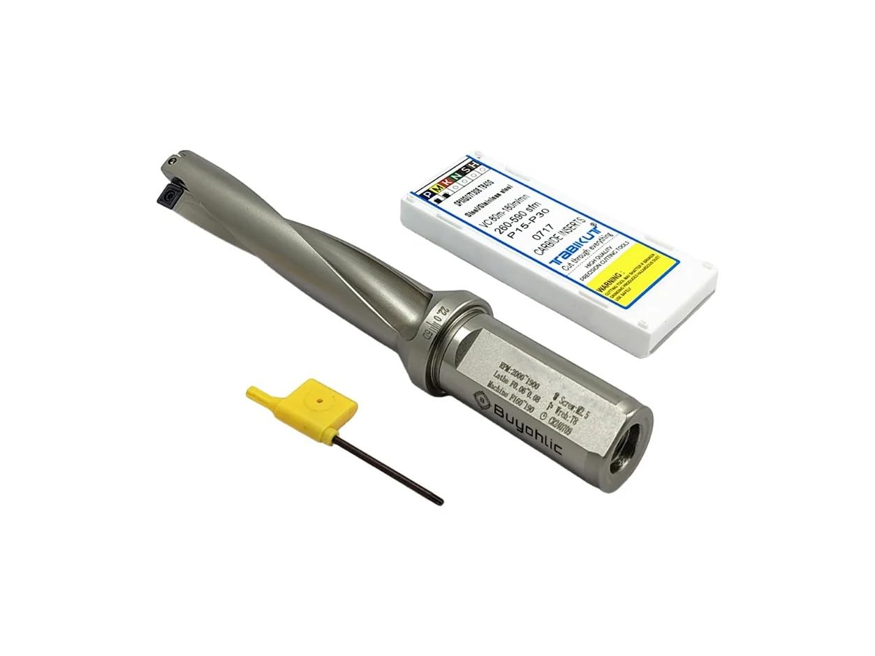 Buyohlic Indexable Insert U Drill 21.5 MM II Weldon Shank II Through Coolant II 10 pcs Carbide Inserts Free (Dia 21.5 mm~5D~25 mm Shank)