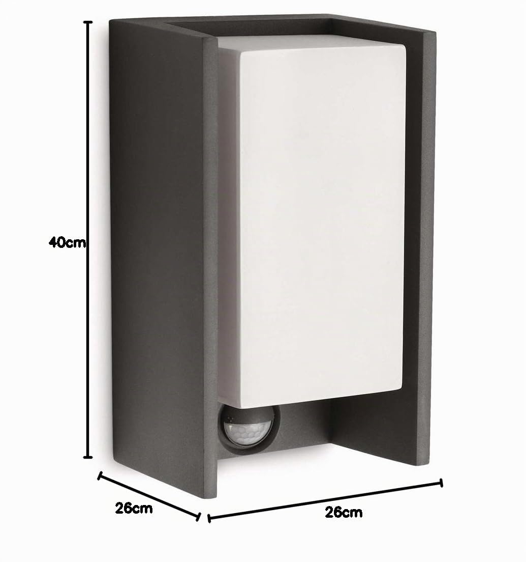 Philips Bridge Applique Murale Extérieure, IP44 Résiste aux Intempéries, Détecteur de Mouvement, Durable, Aluminium, Gris Anthracite, Ampoule E27 Vendue Séparément