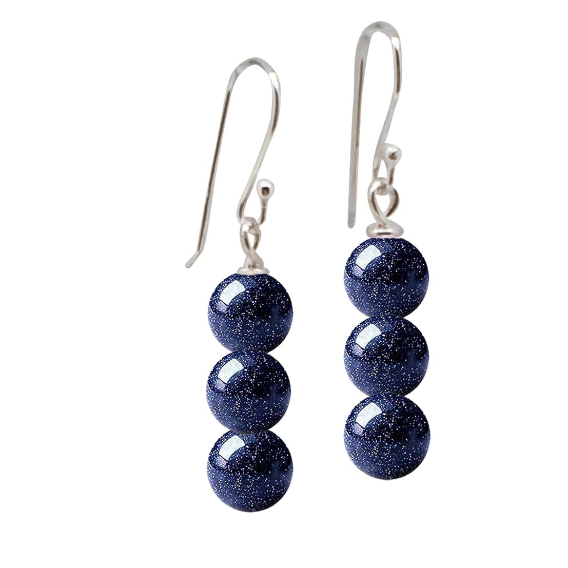 Boucles d'oreilles en perles de pierre naturelle triple faites à la main avec crochets en argent sterling - Idées cadeaux pour les femmes