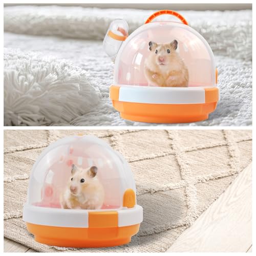 hamster carrier cage with water bottleportable dwarf hamster travel carrier plastic guinea pig carrier small animal breathable outdoor cage for hamsters chinchillas hedgehog orange